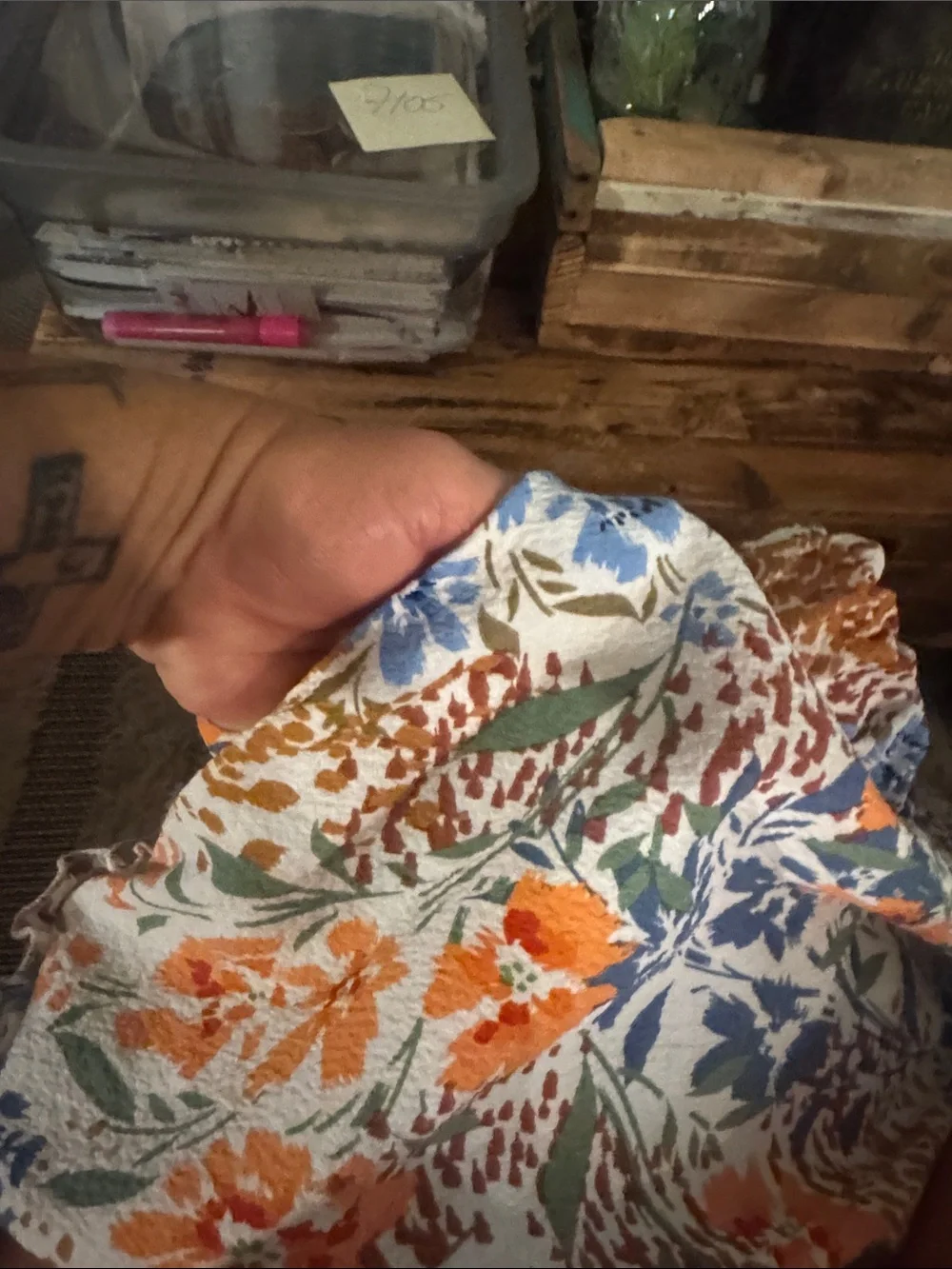 Floral High-Low Maxi Skirt in Cream with Blue & Orange Print with Pockets Small